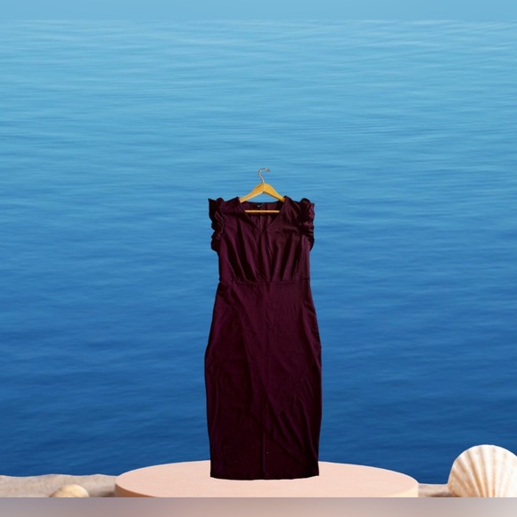 Shein curve - Long Dress - Ruffle Sleeve - Red wine - 1XL maxi dress polyester - Picture 2 of 16